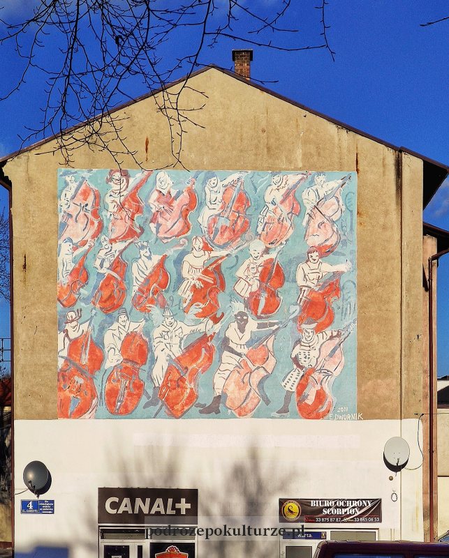 Kontrabasiści Edwarda Dwurnika - murale Oświęcim